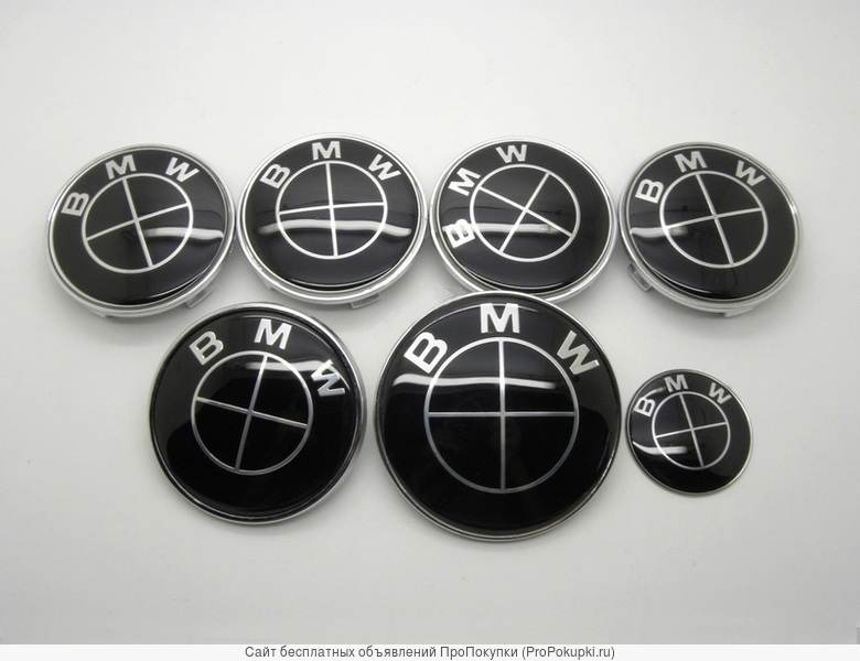 Эмблемы чёрные BMW, комплект 7 значков БМВ