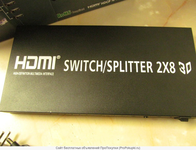 3D Матричный коммутатор HDMI 2х8: 2 входа, 8 выходов